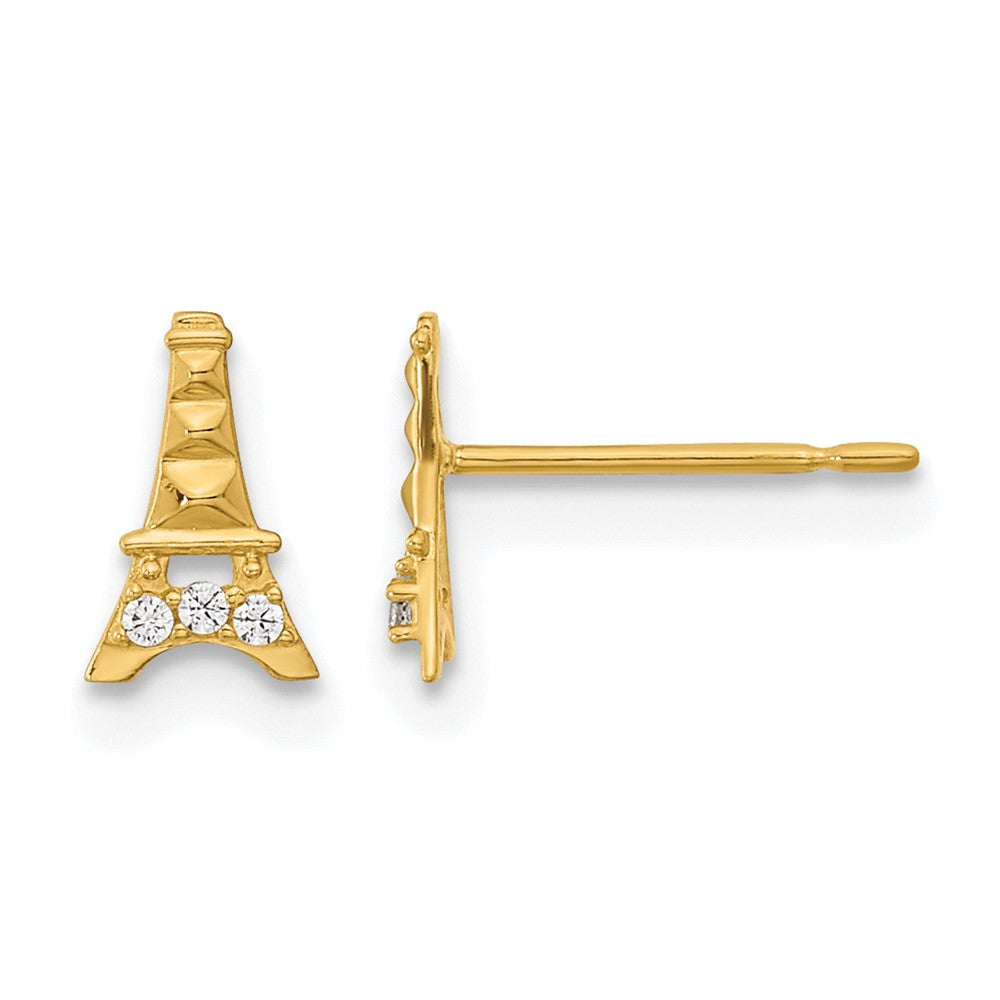 14k Madi K Kids CZ Eiffel Tower Childrens Post Earrings, 7.35 x 4.65 mm