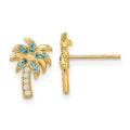 14k Madi K Blue and Clear CZ Palm Tree Childrens Post Earrings, 11.2 x 7.6 mm