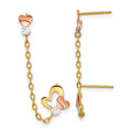 14k Madi K Two-tone CZ and Heart Double Post with Chain Single Earring, 42 x 8.15 mm