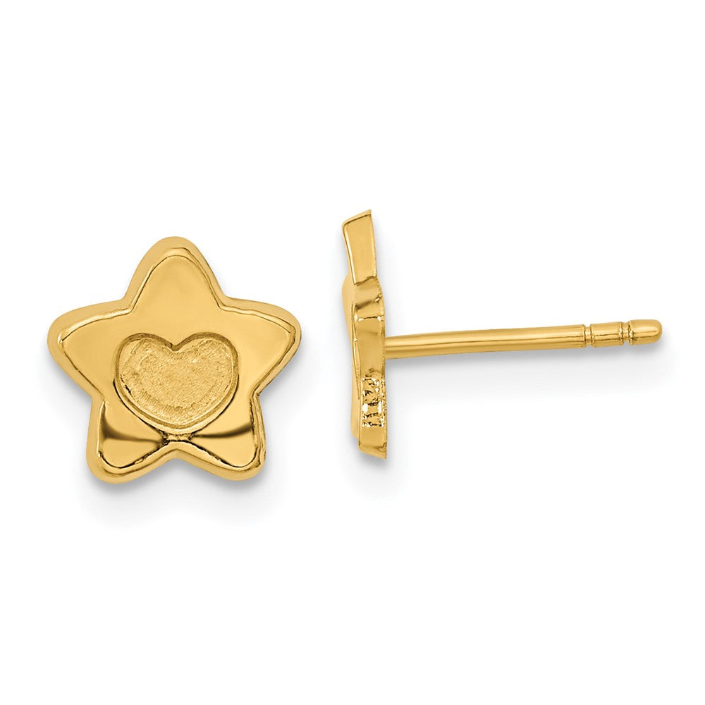14k Madi K Satin and Polished Heart in Star Childrens Post Earrings, 7.75 x 7.5 mm