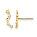 14k Madi K Curved Stars CZ Childrens Post Dangle Earrings, 10.15 x 3.4 mm