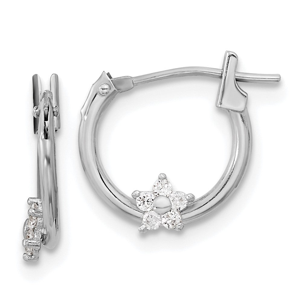 14k White Gold Madi K Polished CZ Star Hoops, 13.25 x 11.55 mm