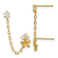 14k Madi K CZ Flower Double Post with Chain Single Earring, 35 x 5.5 mm