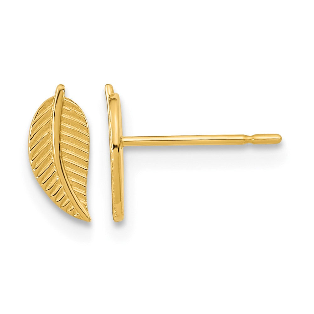 14k Madi K Kids Leaf Childrens Post Earrings, 8.25 x 3.65 mm