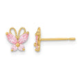14k Madi K Kids Pink CZ Butterfly Childrens Post Earrings, 6.6 x 6.3 mm