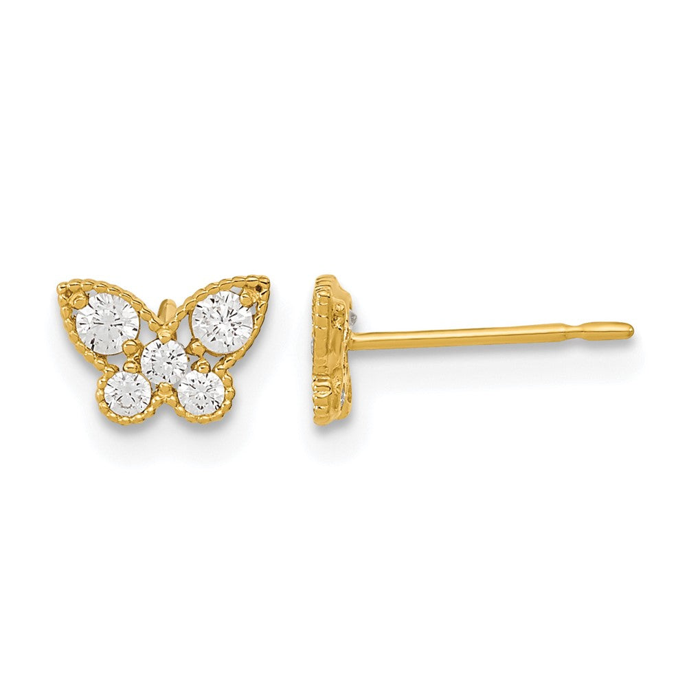 14k Madi K Kids CZ Butterfly Childrens Post Earrings, 4.85 x 6.9 mm