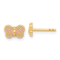14k Madi K Polished Pink Enameled and CZ Butterfly Childrens Post Earrings, 5 x 8 mm