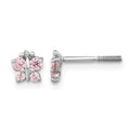 14k White Gold Madi K Polished Pink CZ Butterfly Childrens Screwback Post Earrings, 4.5 x 5 mm