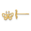 14k Madi K Polished CZ Butterfly Childrens Post Earrings, 7 x 9 mm