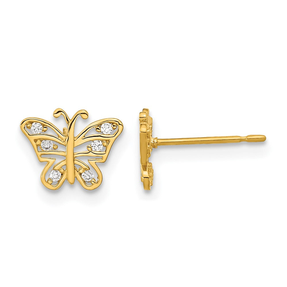 14k Madi K Kids CZ Butterfly Childrens Post Earrings, 7 x 8.5 mm