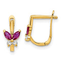 14k Madi K Polished Red and White CZ Butterfly Childrens Hinged Earrings, 10 x 5 mm