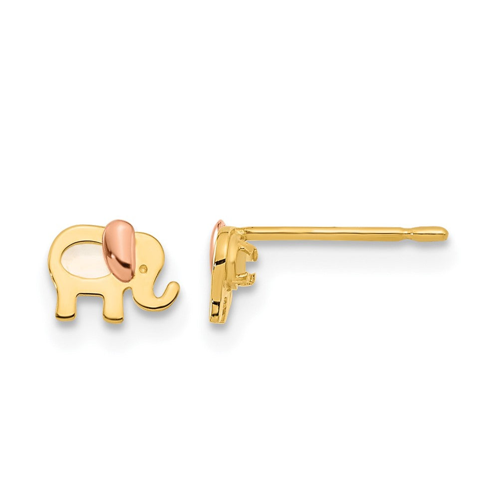 14k Two-tone Madi K Mother of Pearl Elephant Childrens Post Earrings, 4.8 x 6 mm