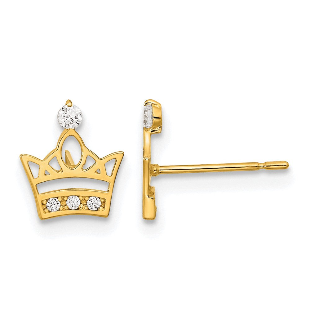 14k Madi K Kids CZ Crown Childrens Post Earrings, 8.5 x 7.2 mm