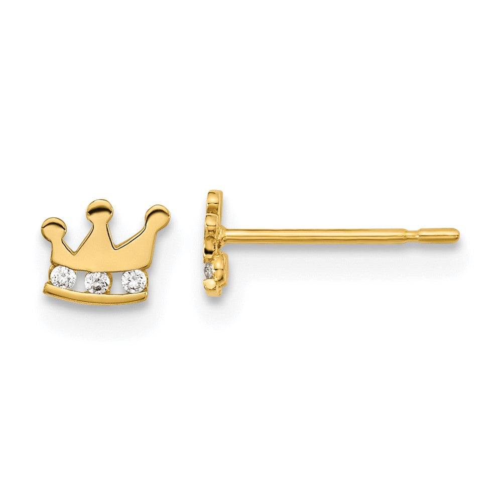 14k Madi K Kids CZ Crown Childrens Post Earrings, 4 x 5.5 mm