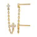 14k Madi K CZ Cross Double Post with Chain Single Earring, 33 x 5 mm
