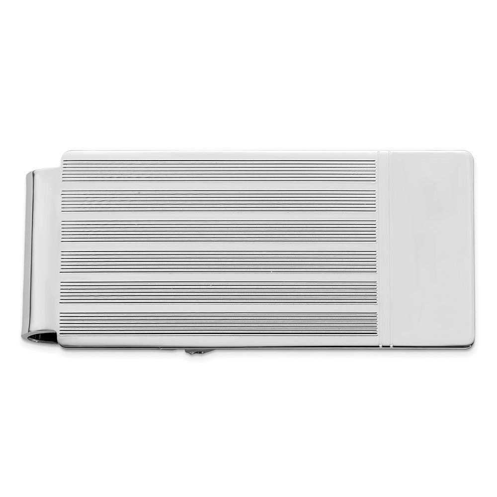 Rhodium-plated Kelly Waters Etched Lines Hinged Money Clip