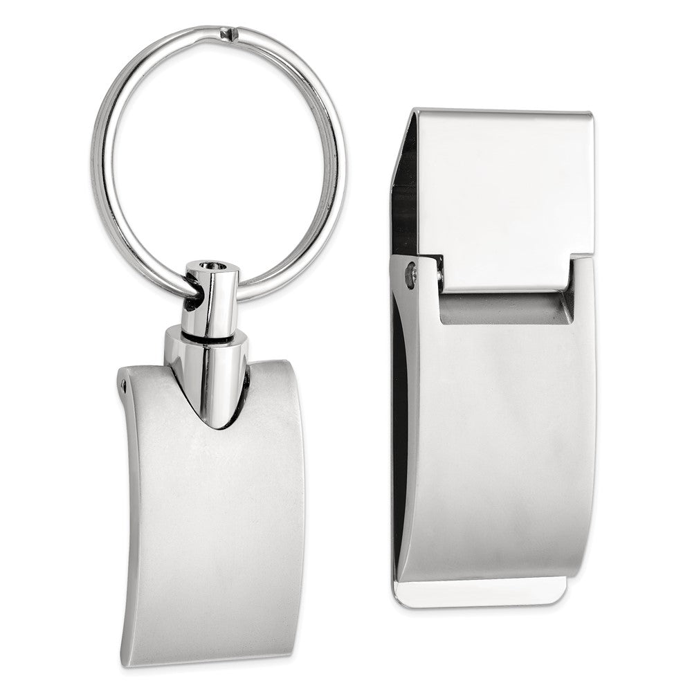 Nickel-plated Engravable Key Ring and Money Clip Set