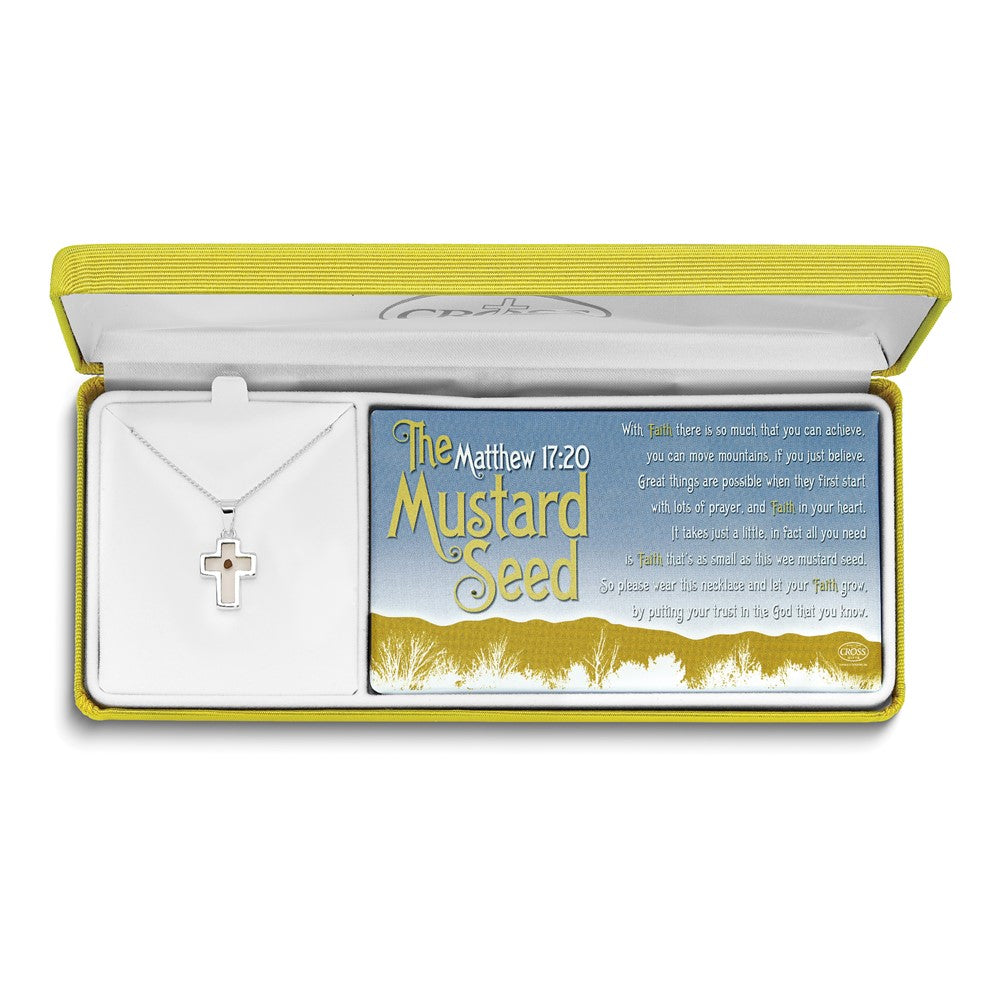 Cherishables Mustard Seed Acrylic Cross 18 inch Silver-plated Necklace with Mustard Seed Legend Message Card, 18 mm
