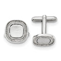 Silver-tone Textured and Polished Round Edge Square Engravable Cuff Links