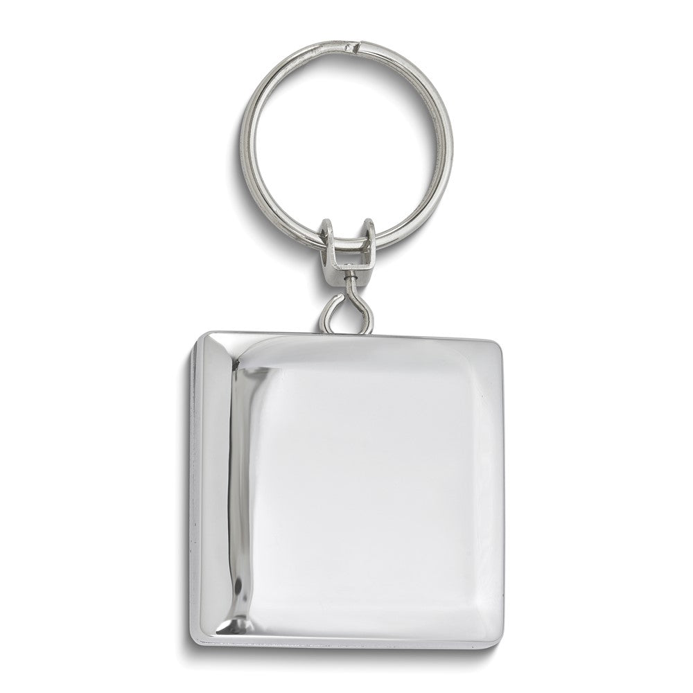 Silver-tone Engravable Square Zip Pull Retractable Key Ring with Belt Clip
