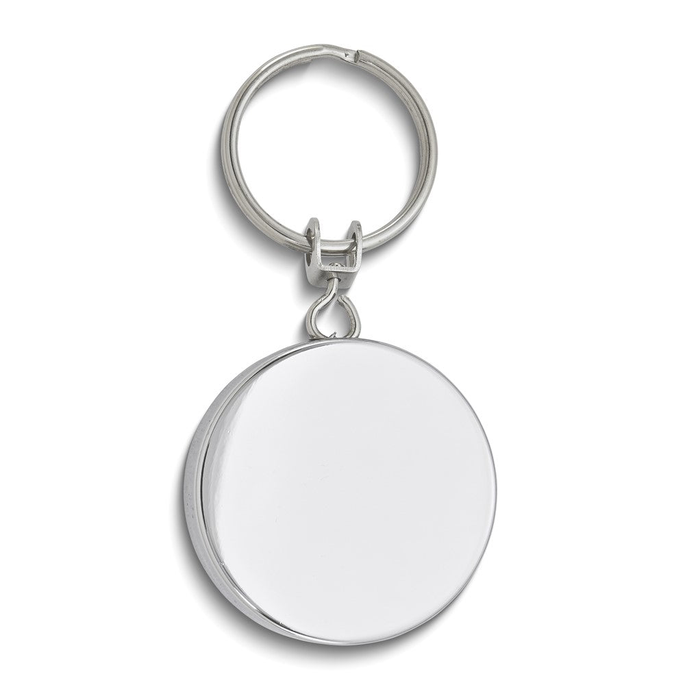 Silver-tone Engravable Round Zip Pull Retractable Key Ring with Belt Clip