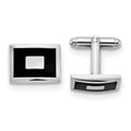 Silver-tone Black Enameled Rectangular Cuff Links