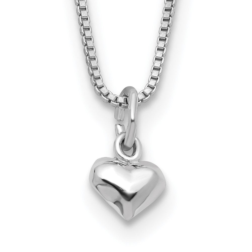Sterling Silver Polished Puffed Heart 14 inch Necklace with Pink Gift Pouch, 14 mm
