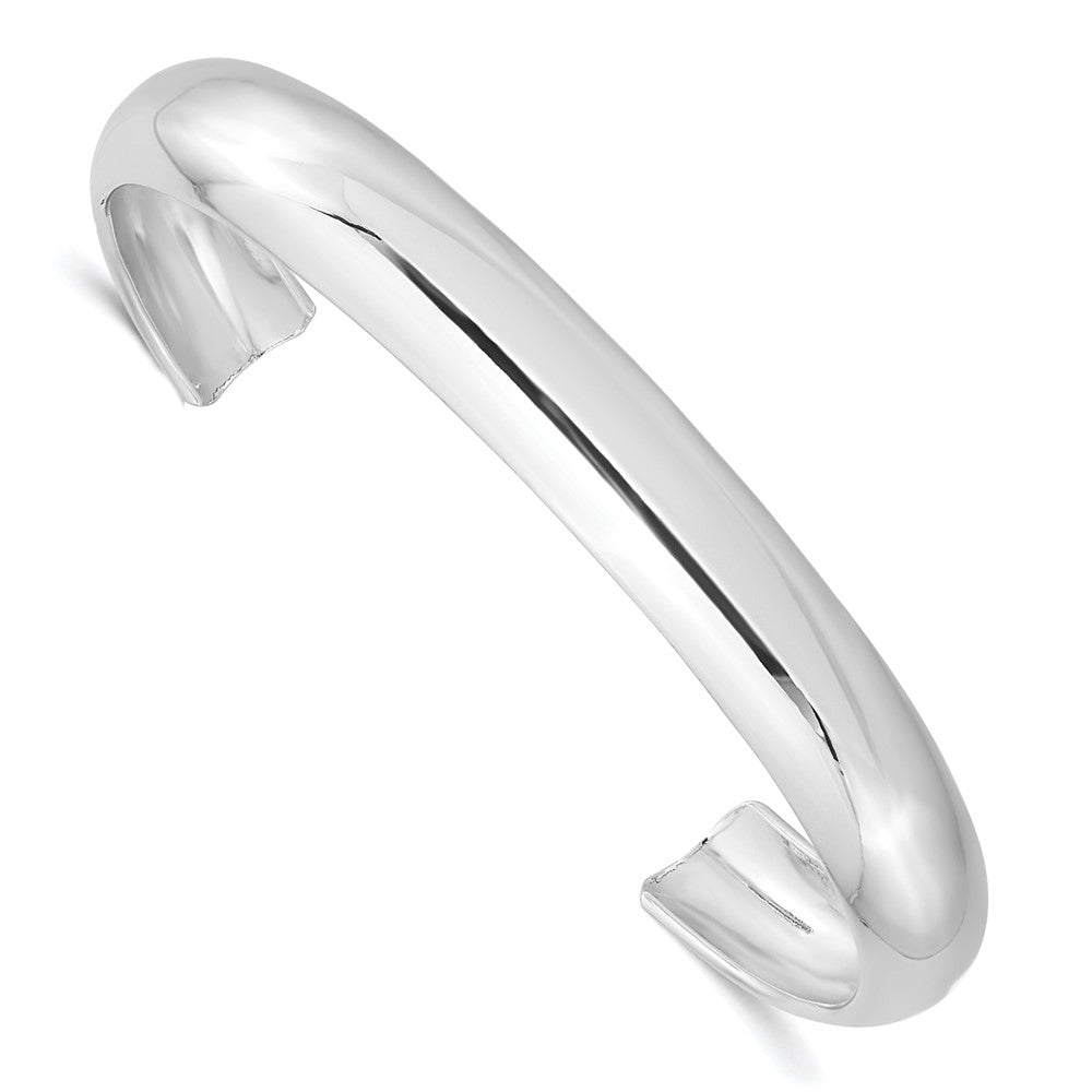 Sterling Silver Rhodium-plated Domed Baby Cuff Bangle with Pink Gift Pouch, 4.5 mm