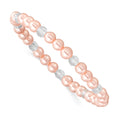 4mm Pink Imitation Shell Pearl and Faceted Clear Crystal Bead Stretch Bracelet with Pink Gift Pouch, 6 x 4 mm