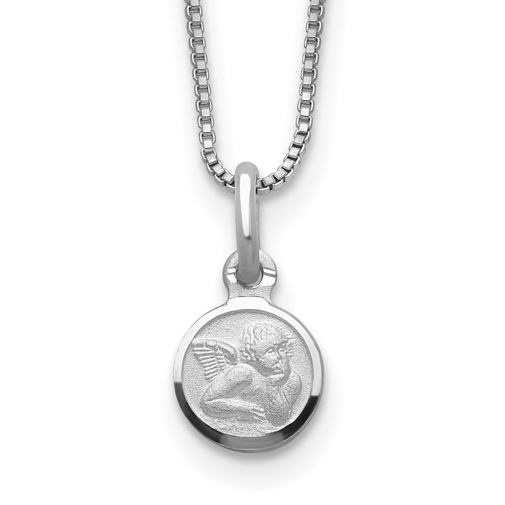 Sterling Silver Satin Angel 14 inch Necklace with Pink Gift Pouch, 14 mm