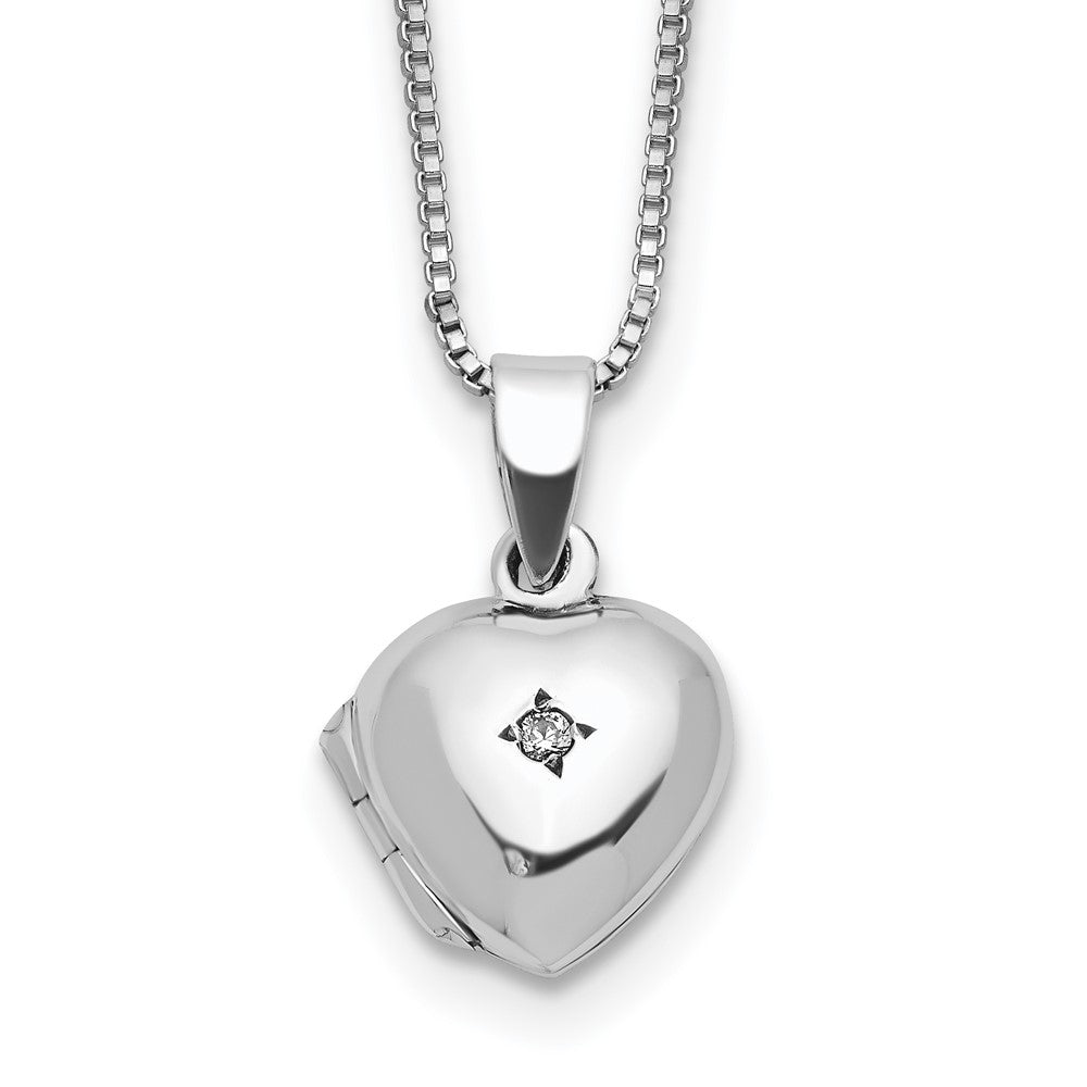 Sterling Silver CZ Accent Heart Locket 14 inch Necklace with Pink Gift Pouch, 14 mm