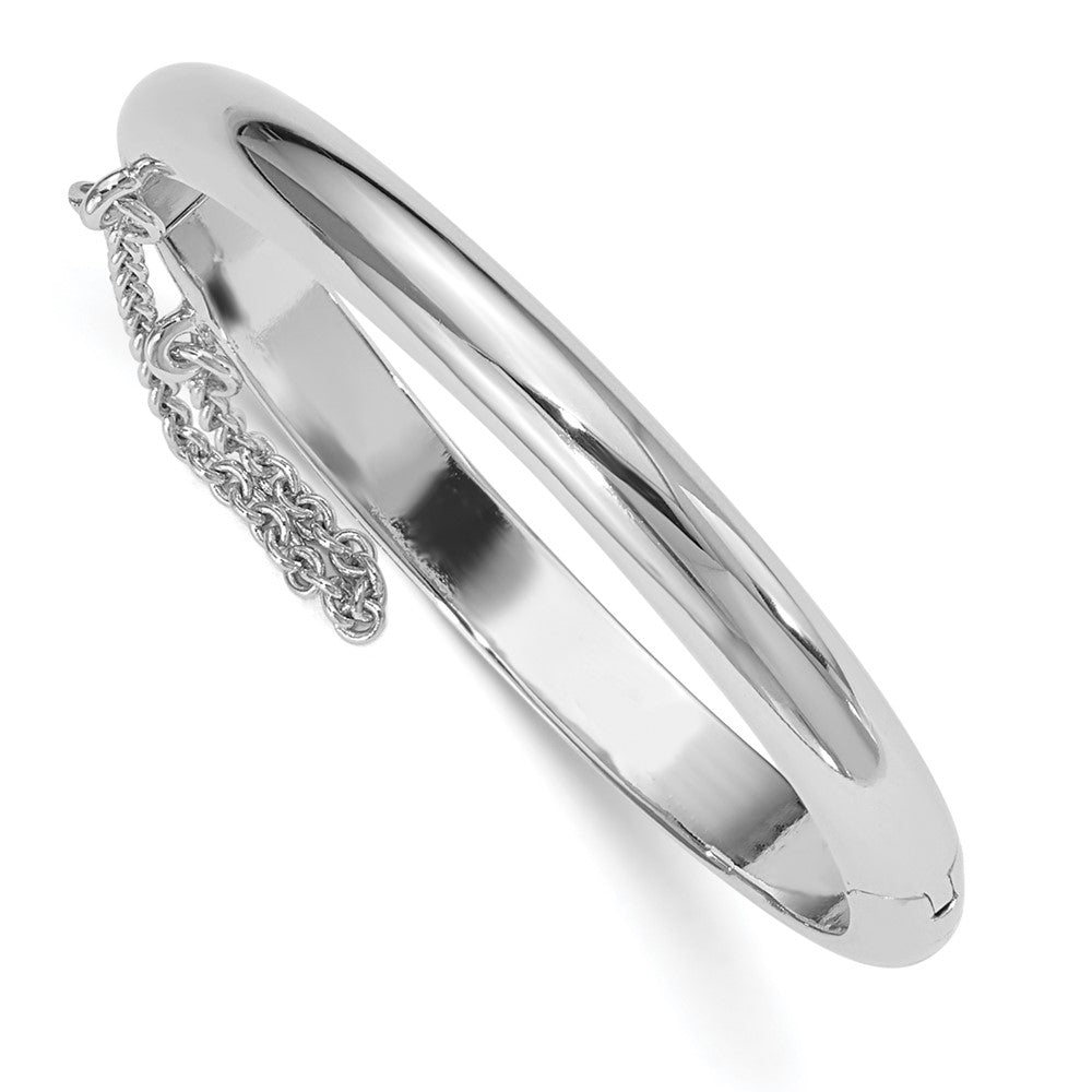 Sterling Silver Rhodium-plated Safety Hinged Baby Bangle with Pink Gift Pouch, 5 x 5 mm