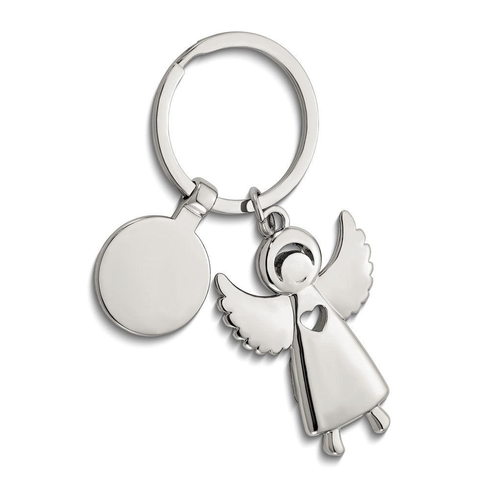 Nickel-plated Standing Angel Key Ring with Engraving Tag
