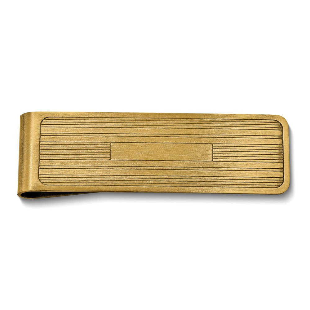 Antique Brass Line Pattern Money Clip with Engraving Area