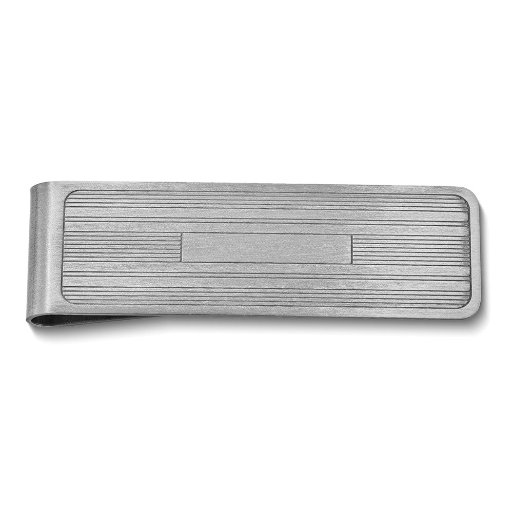 Antique Silver-tone Line Pattern Money Clip with Engraving Area