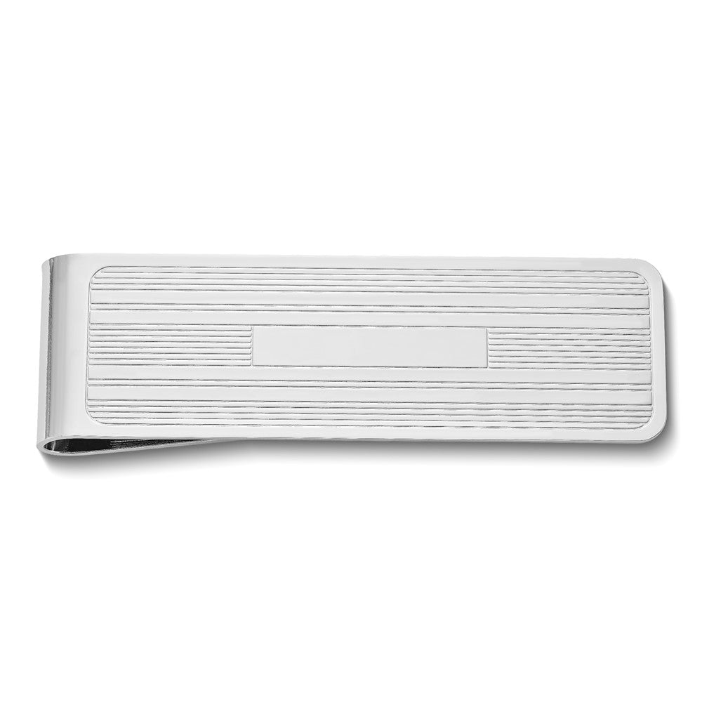 Silver-tone Line Pattern Money Clip with Engraving Area