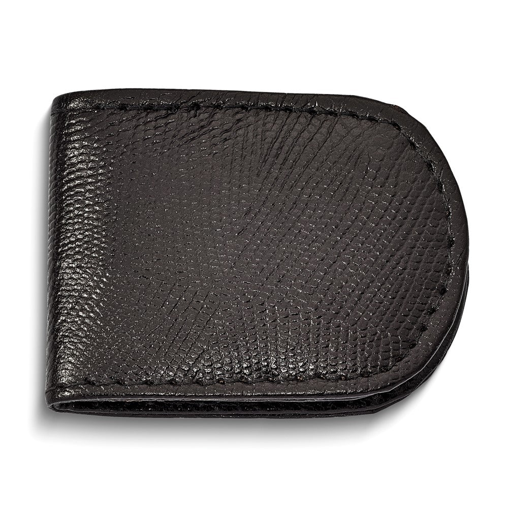 Black Leather Lizard Grain Magnetic Money Clip