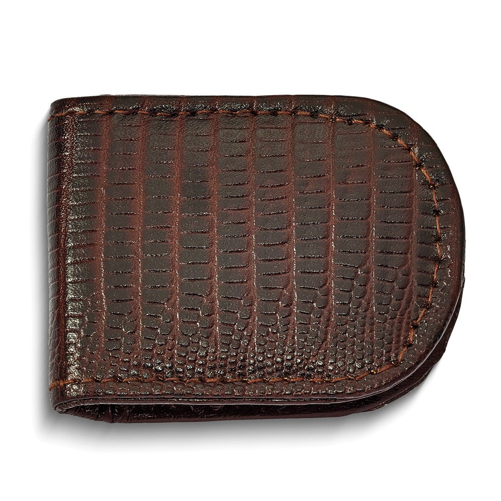 Brown Leather Lizard Grain Magnetic Money Clip