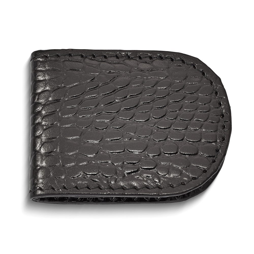 Black Leather Crocodile Grain Magnetic Money Clip