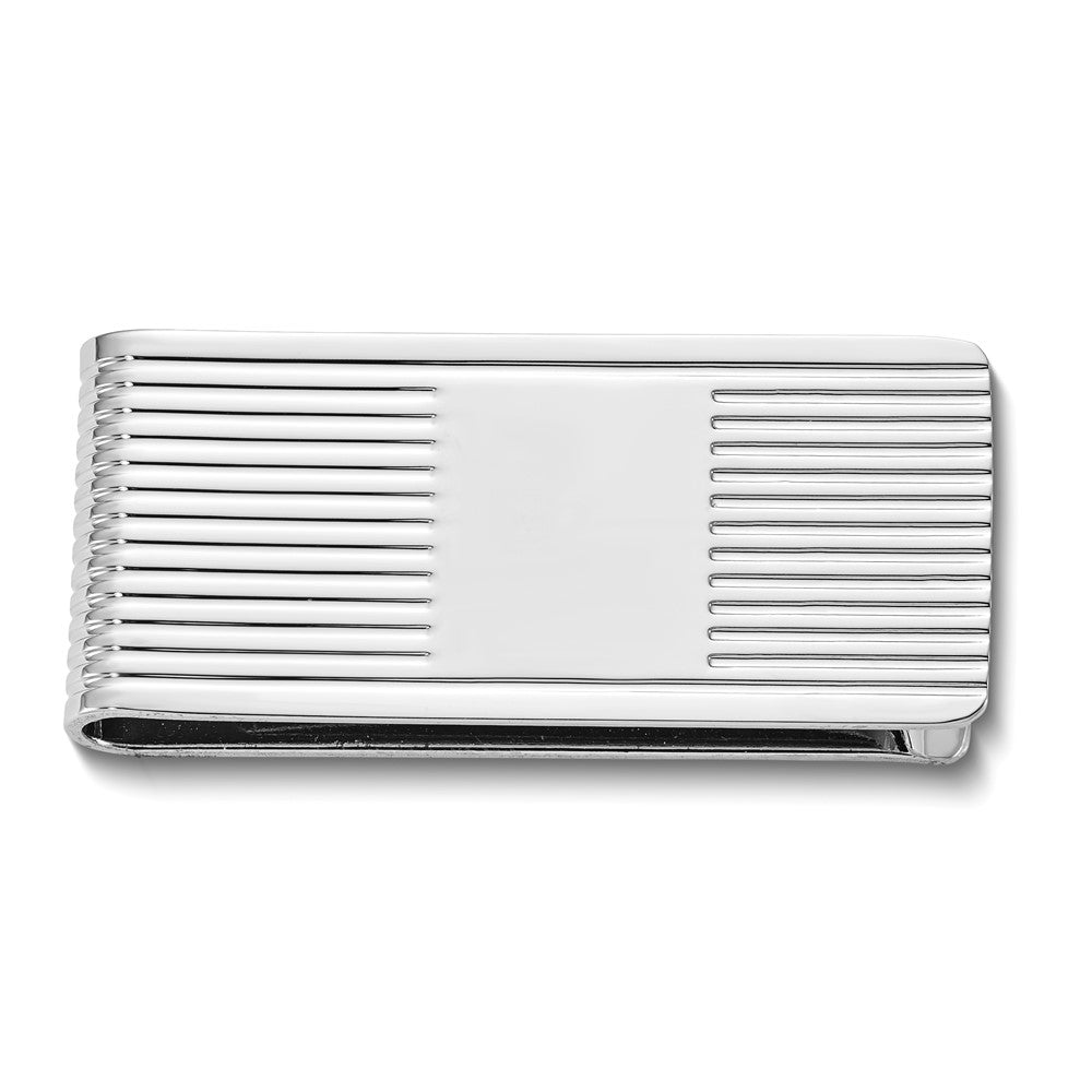 Silver-tone Horizontal Lines Money Clip with Engraving Area