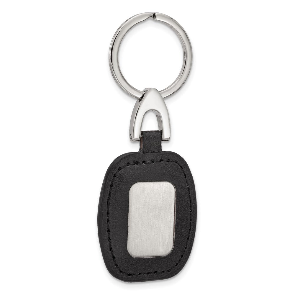 Black Faux Leather Silver-tone Engraving Plate Key Ring