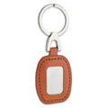 Brown Faux Leather Silver-tone Engraving Plate Key Ring