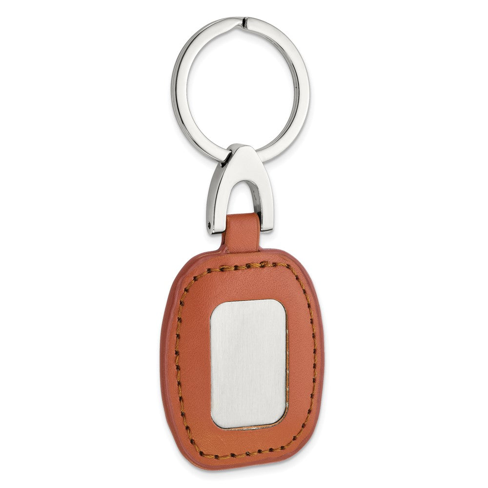 Brown Faux Leather Silver-tone Engraving Plate Key Ring