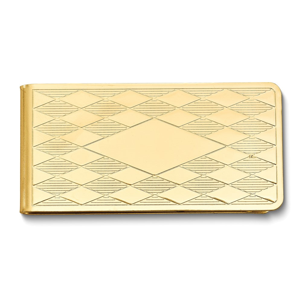 Gold-tone Harlequin Pattern Money Clip with Engraving Area