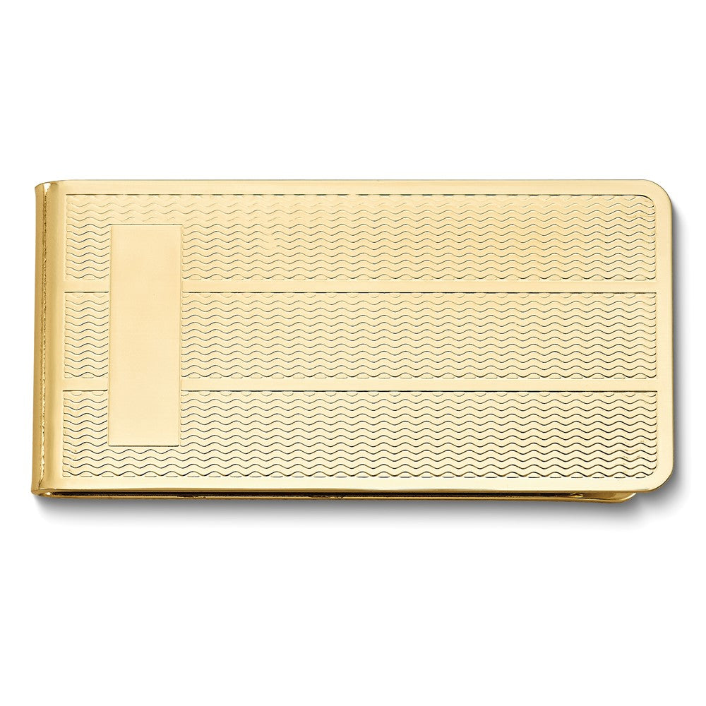 Gold-tone Textured Pattern Money Clip with Engraving Area