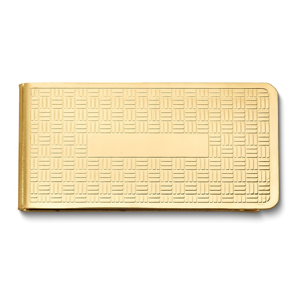 Gold-tone Woven Pattern Money Clip with Engraving Area
