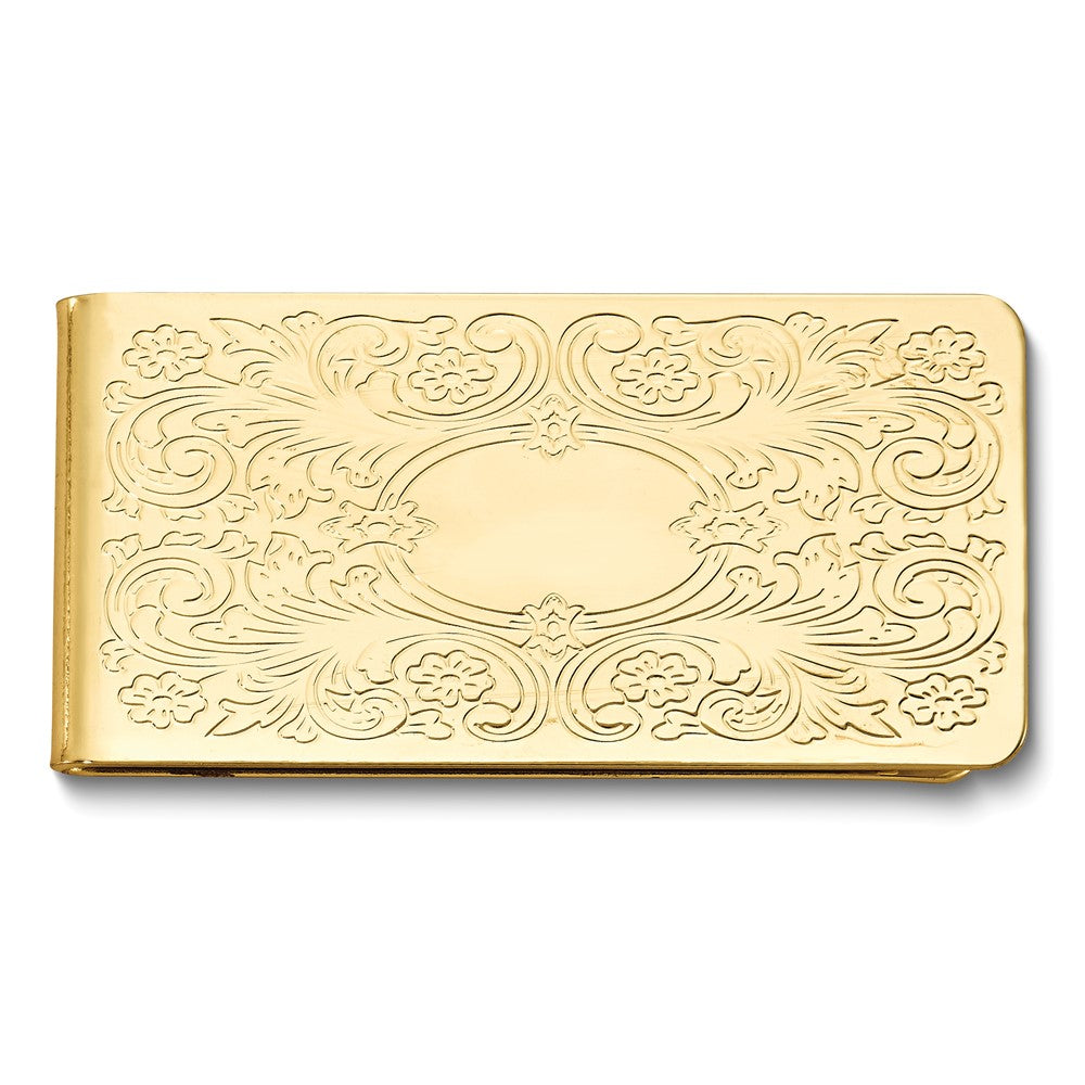 Gold-tone Intricate Pattern Money Clip with Engraving Area