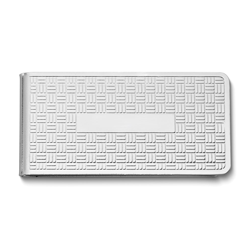 Silver-tone Woven Pattern Money Clip with Engraving Area