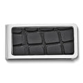 Black Croco Texture Faux Leather Silver-tone Money Clip