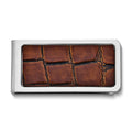Brown Croco Texture Faux Leather Silver-tone Money Clip